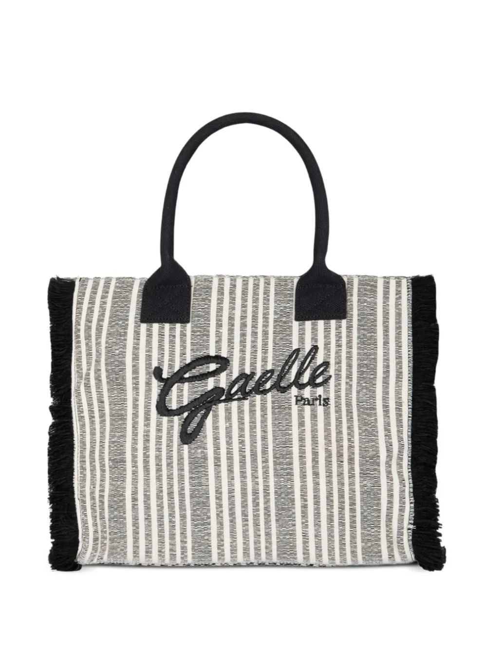 Gaelle Maxi Shopper Ricamo Firma fringe-trim striped tote bag - Bianco