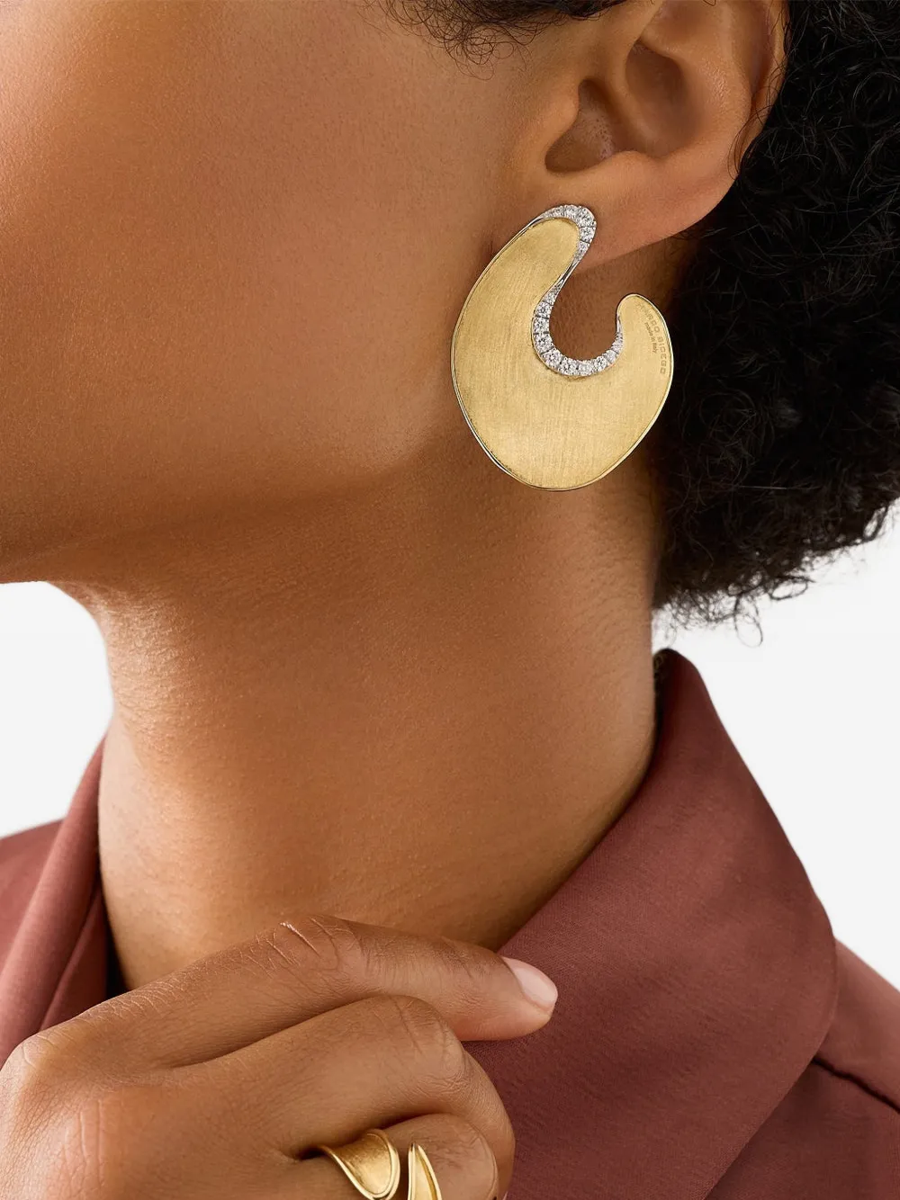 Marco Bicego Lunaria diamond irregular leaf earrings - Oro