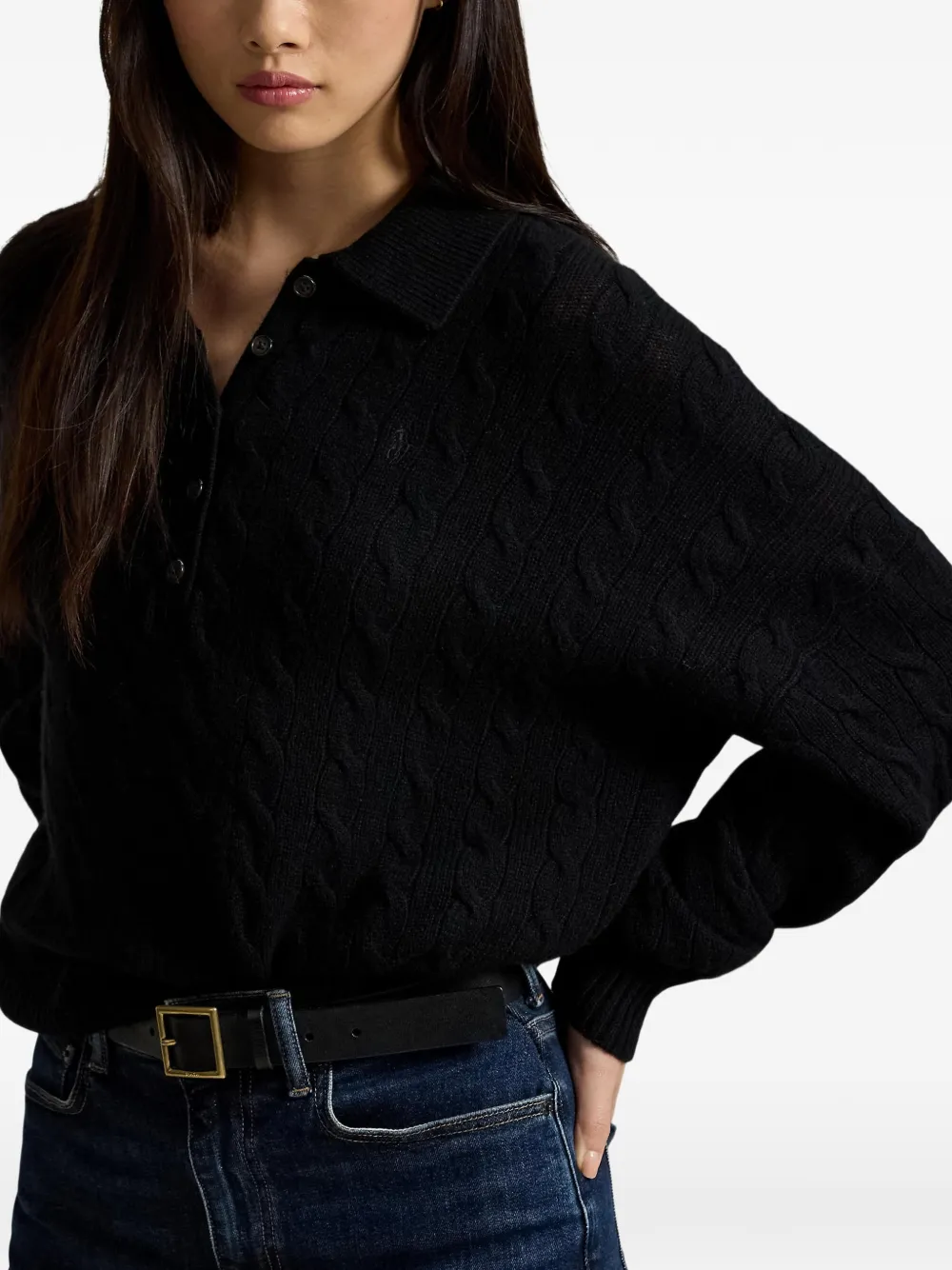 Polo Ralph Lauren Kabelgebreide polotrui Zwart