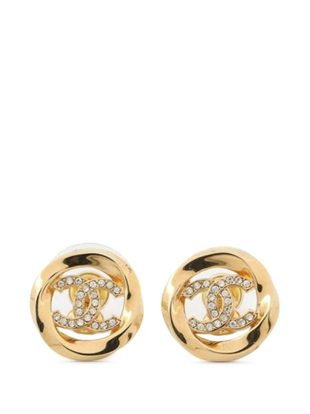 CHANEL Pre-Owned 2025 Gold Plated CC Crystal Round Push Back Earrings costume earrings - Oro