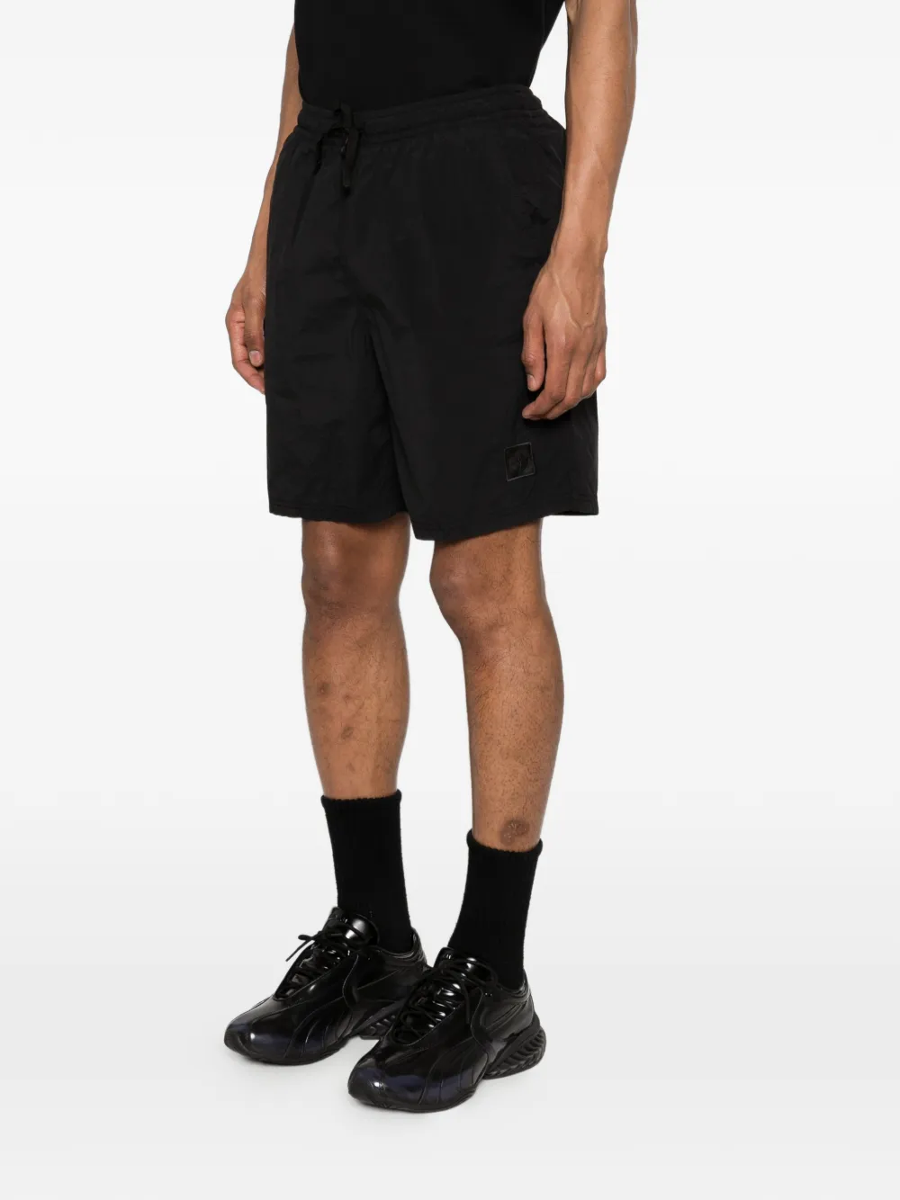  Stone Island Drawstring Logo Patch Shorts - Black 