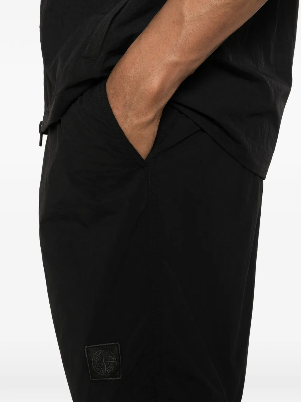 Stone Island Smerigliato_S. Shorts met trekkoord en logo-patch Zwart