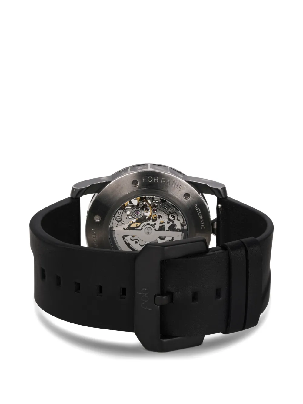  Fob Paris Leather Torch 41mm Watch - Black 