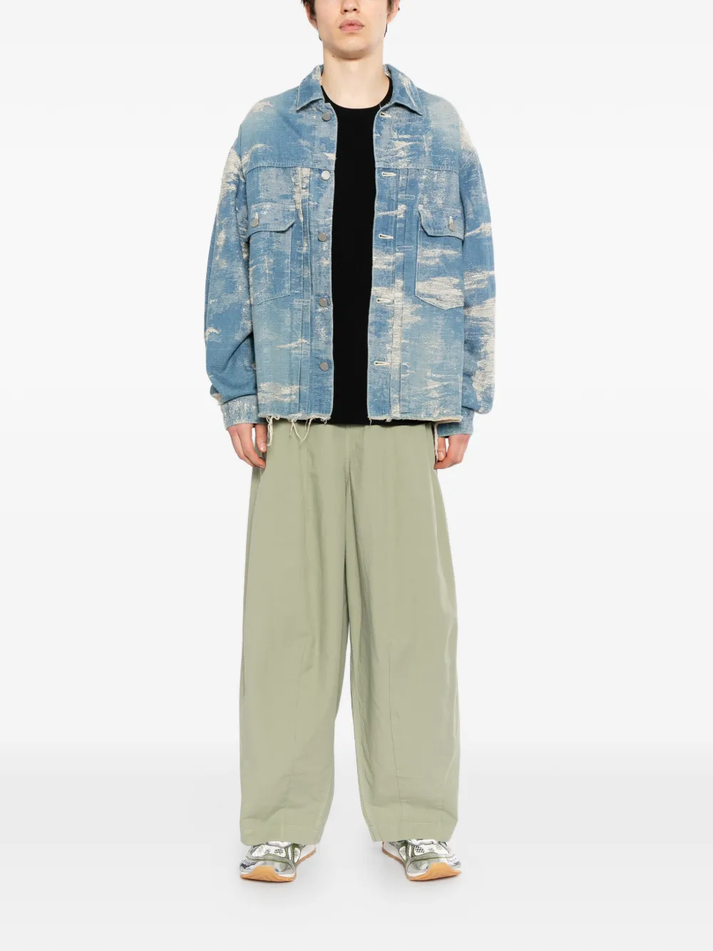 CROQUIS Broek met elastische tailleband en wijde pijpen Groen