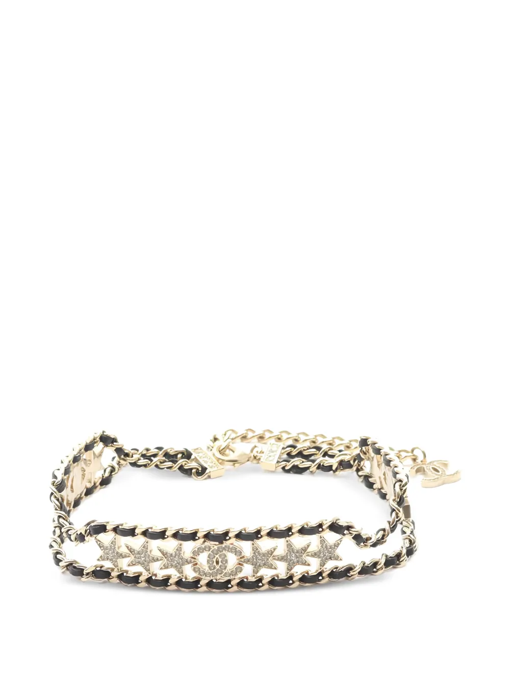 CHANEL Pre-Owned 1986-1988s CC Crystal Star leather choker necklace - Gold