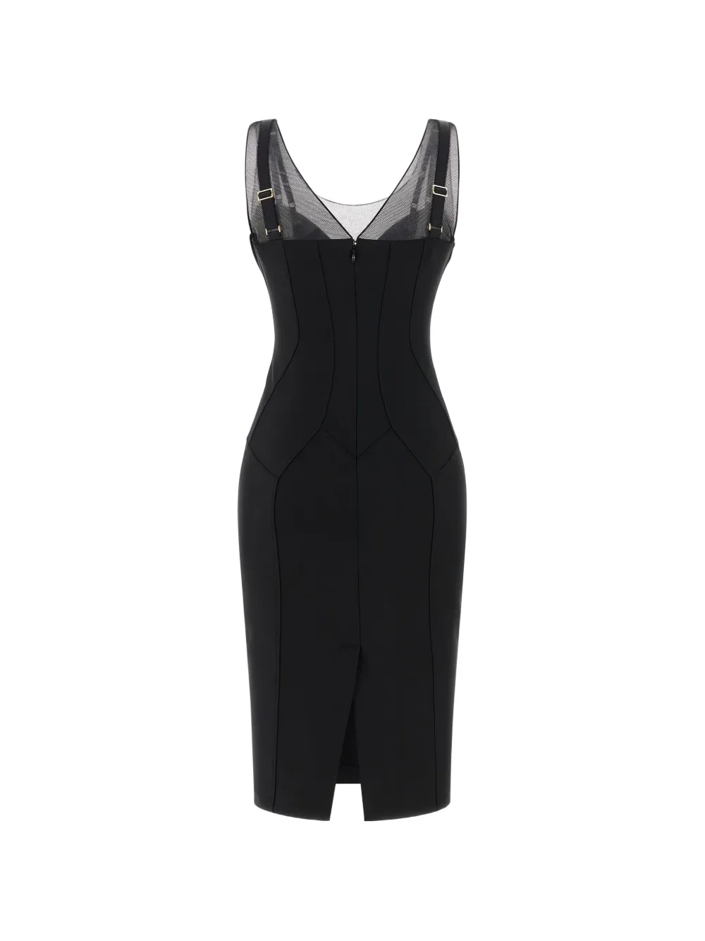 Elisabetta Franchi Midi-jurk met tulen vlakken Zwart