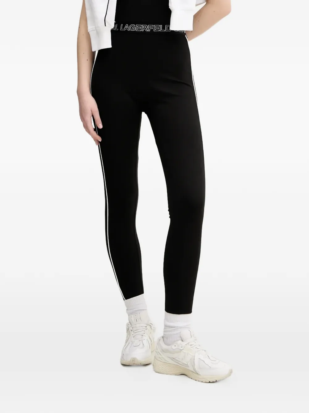 Karl Lagerfeld Jeans logo-waistband side-stripe leggings - Nero