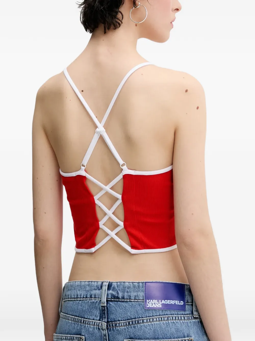 Karl Lagerfeld Jeans contrasting-trim lace-up crop top Rood