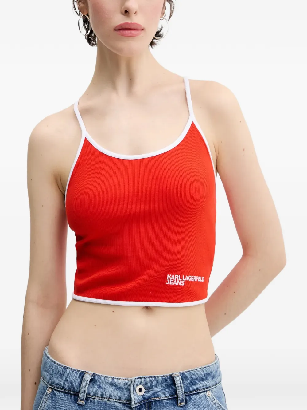 Karl Lagerfeld Jeans contrasting-trim lace-up crop top - Rosso