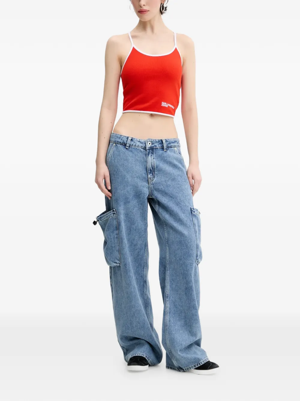 Karl Lagerfeld Jeans contrasting-trim lace-up crop top Rood
