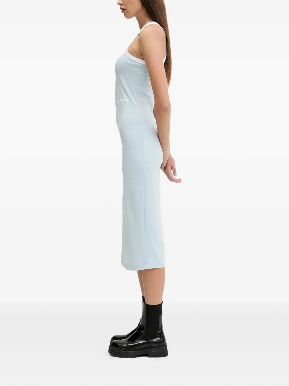 Karl Lagerfeld Jeans Jurk met racerhals en logoprint Blauw