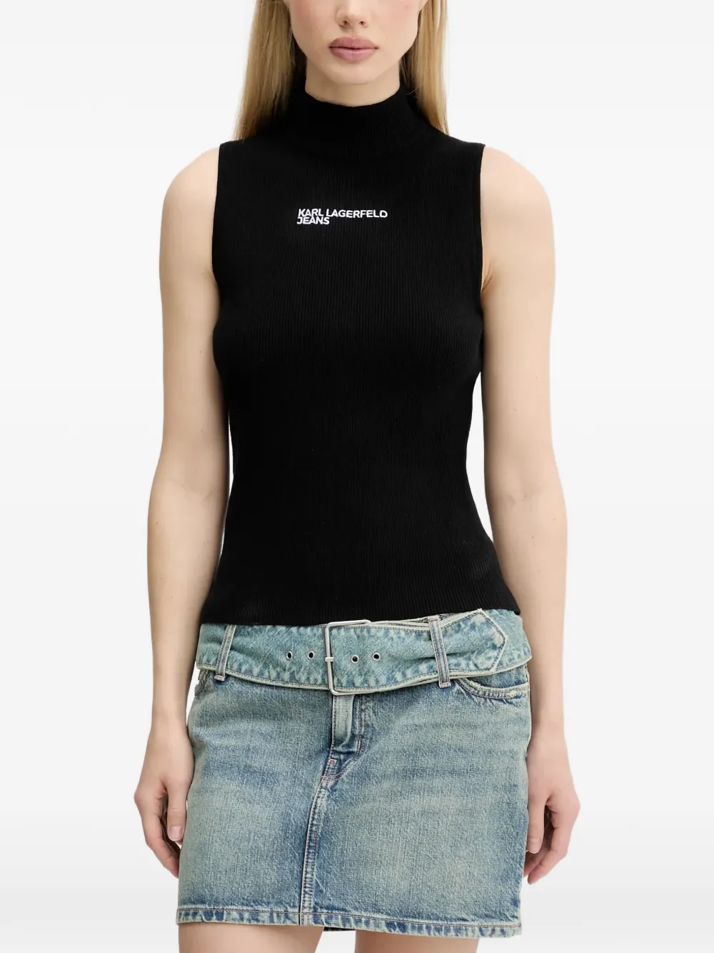 Karl Lagerfeld Jeans logo mock-neck top - Nero