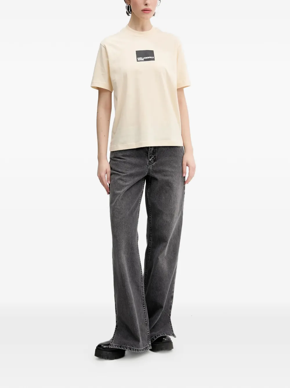 Karl Lagerfeld Jeans T-shirt met logoprint met ronde hals Beige