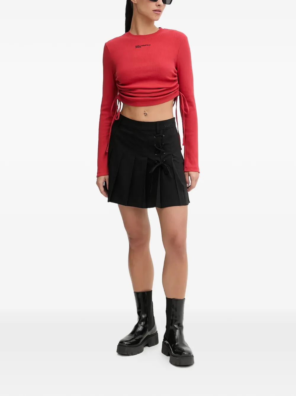 Karl Lagerfeld Jeans Top met trekkoord en ruches Rood