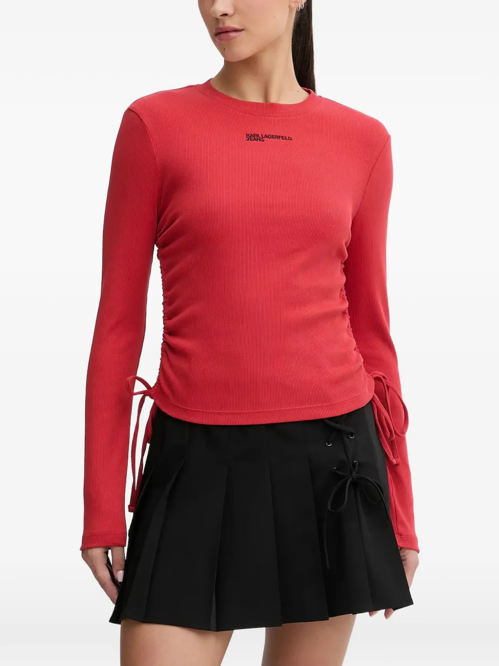 Karl Lagerfeld Jeans ruched ribbed drawstring top - Rot