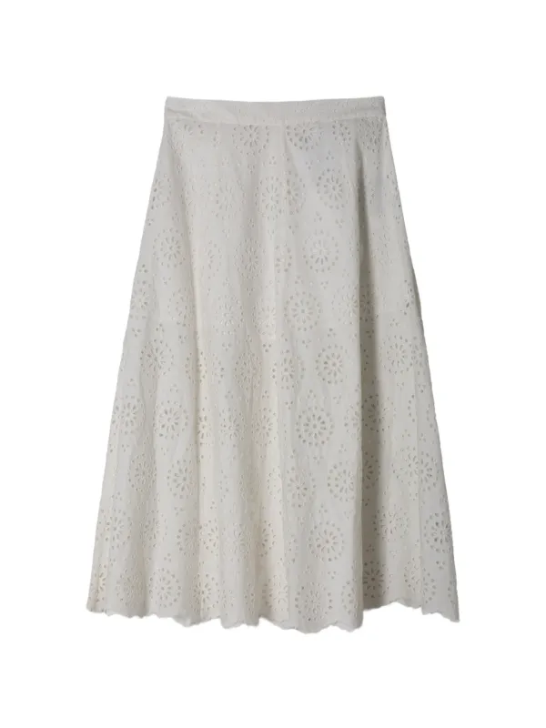 Frame Eyelet Mid Skirt in White