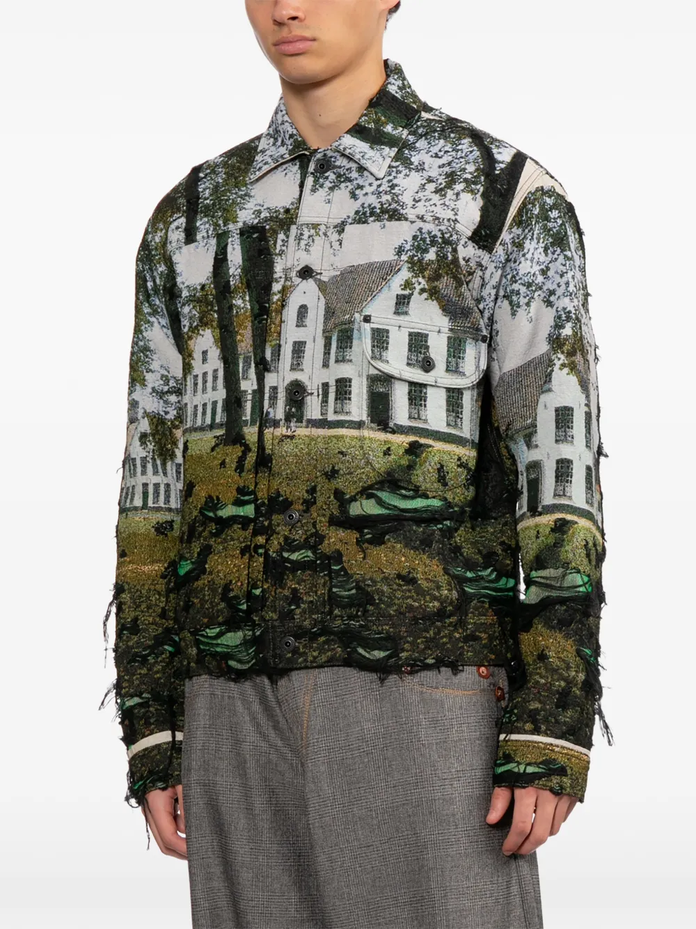 Junya Watanabe MAN Shirtjack met knoopsluiting en landschapspatroon Veelkleurig