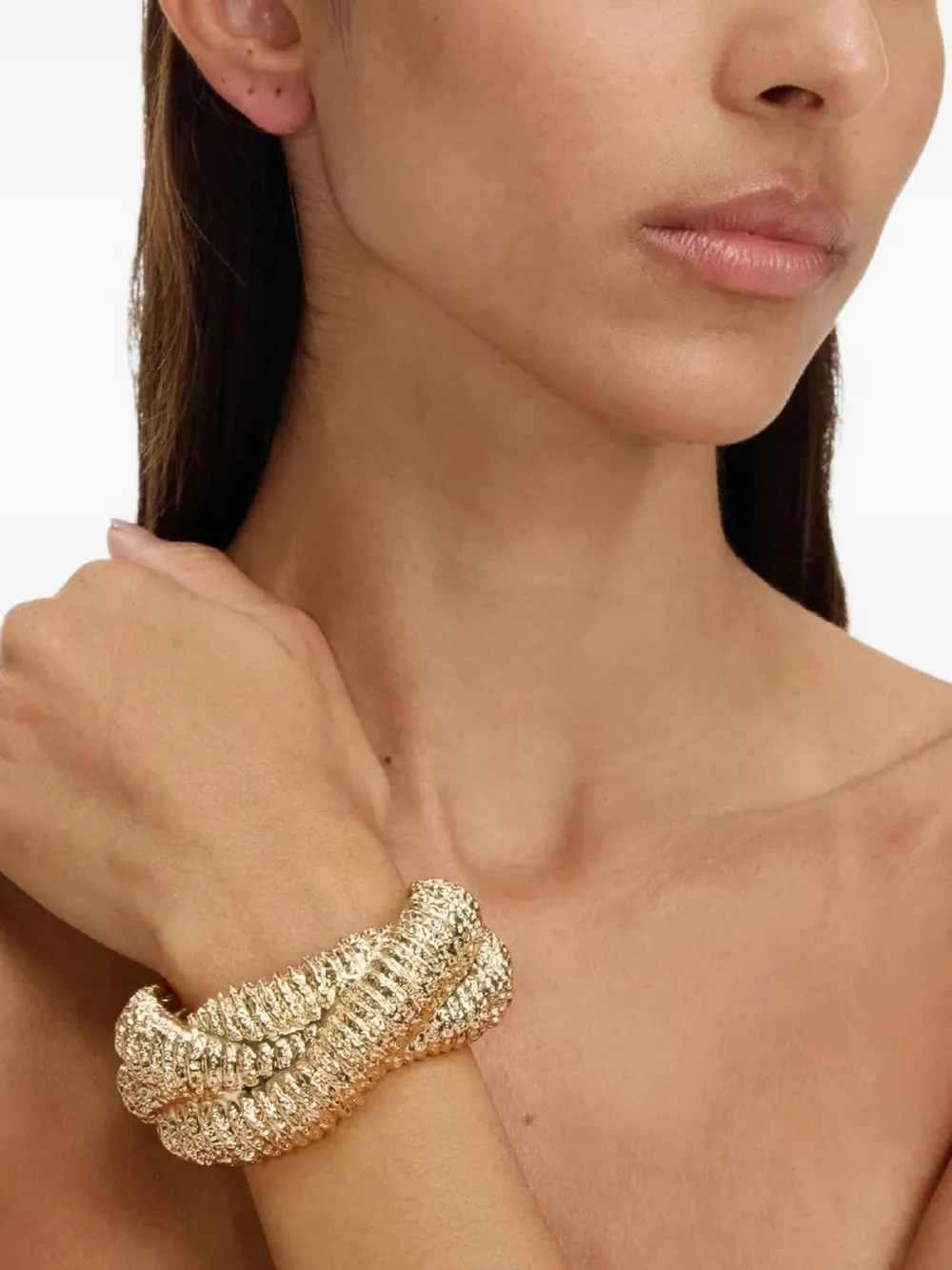 Self-Portrait textured cuff bracelet - Oro