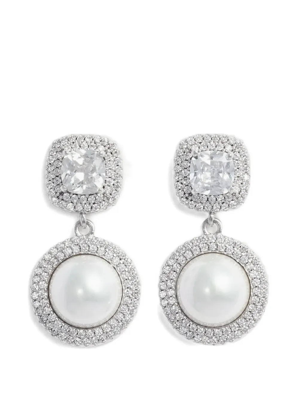 Self-Portrait crystal pearl drop earrings - Argento