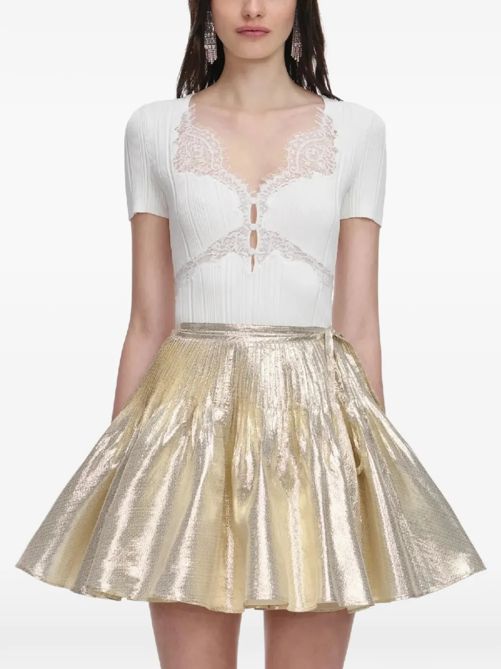 Self-Portrait lace trim top - Bianco