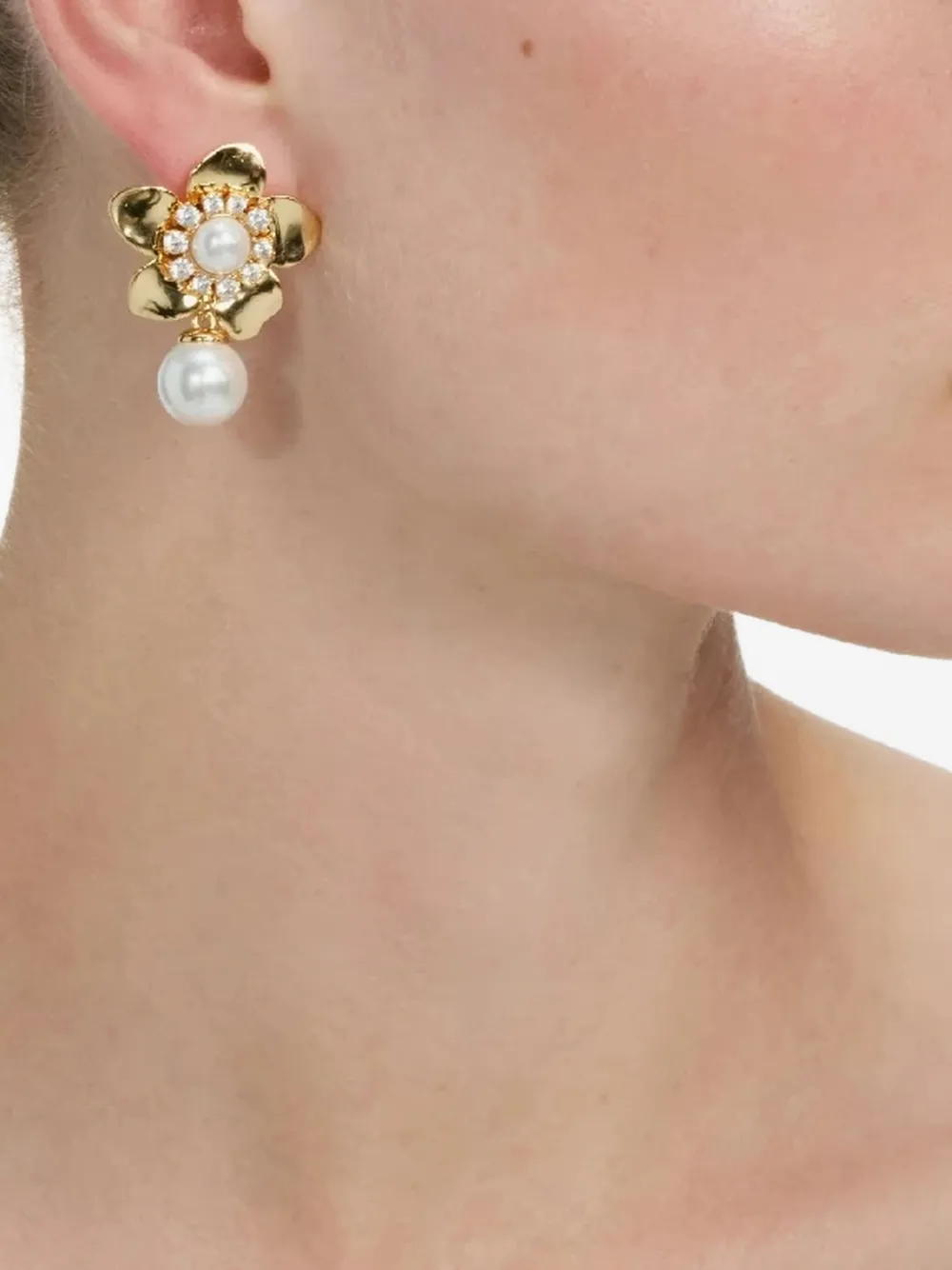  Self-portrait Flower Pearl Earrings - Gold 