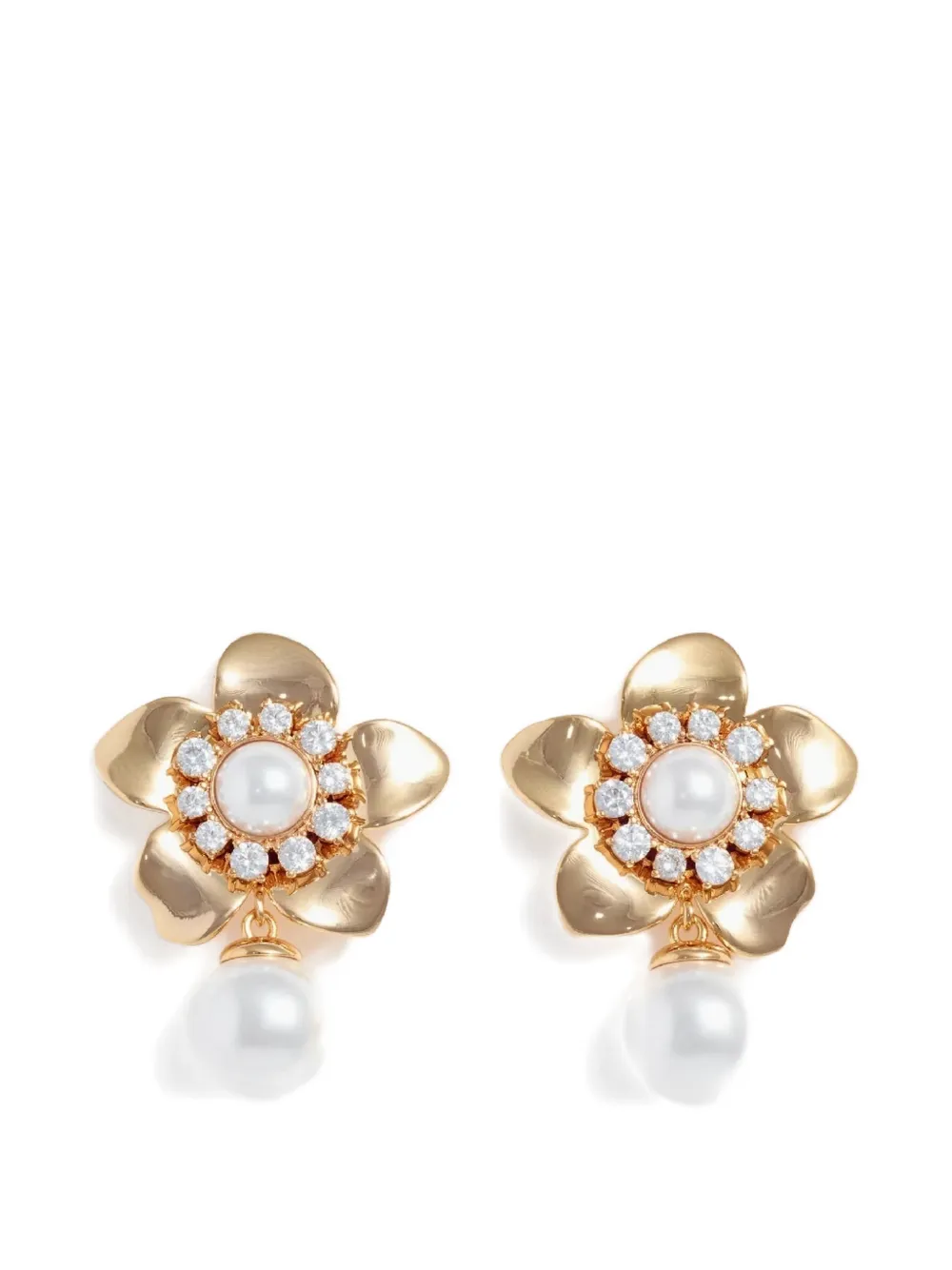 Self-Portrait flower pearl earrings - Oro