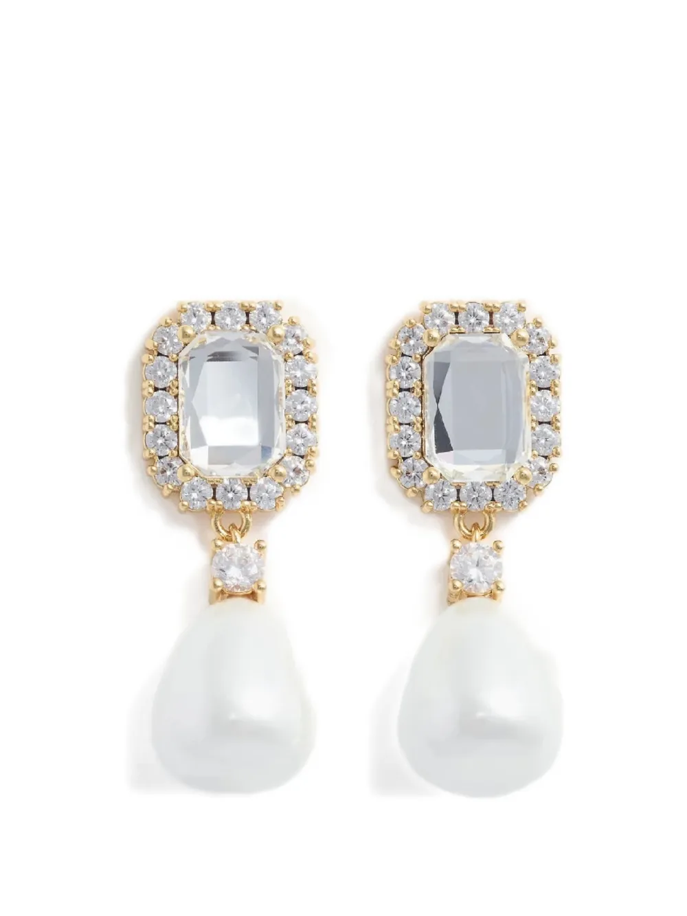 Self-Portrait crystal pearl drop earrings - Oro