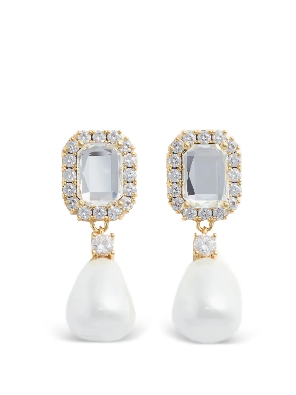 Self-Portrait crystal pearl drop earrings - Gold