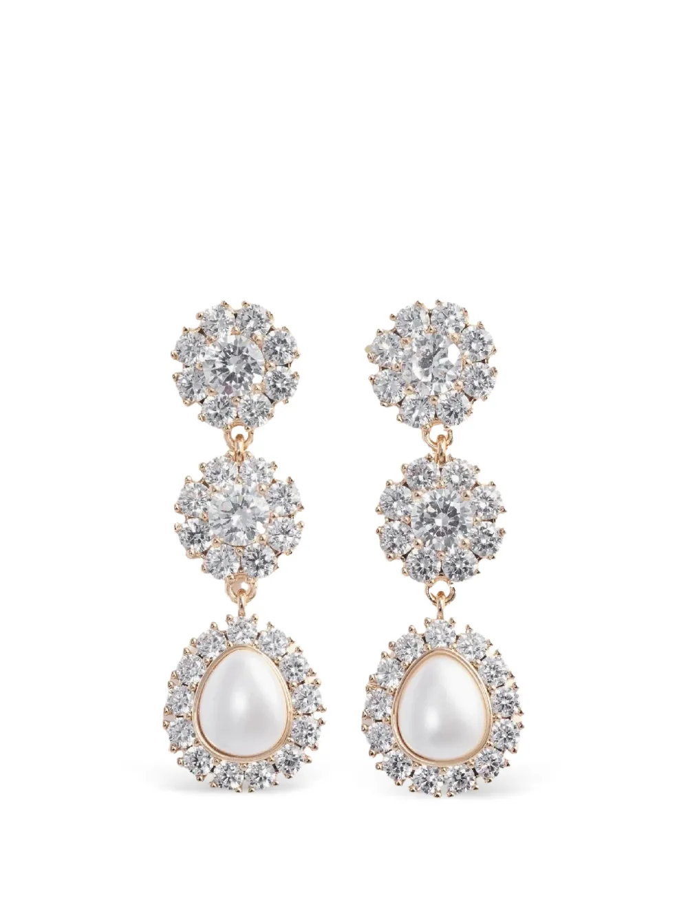Self-Portrait crystal flower pearl earrings - Oro