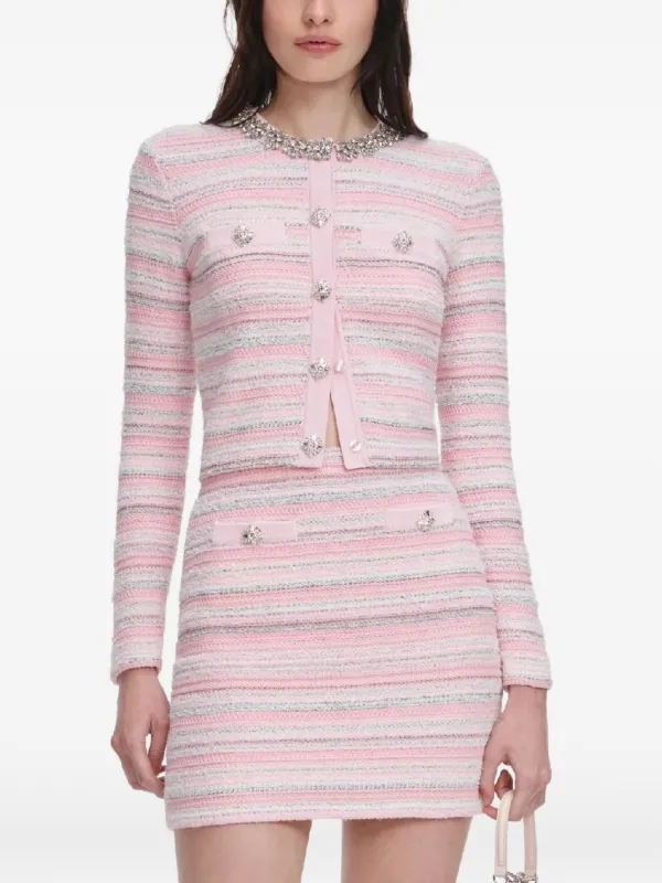 Self-Portrait Crystal-embellished Striped Cardigan in Pink