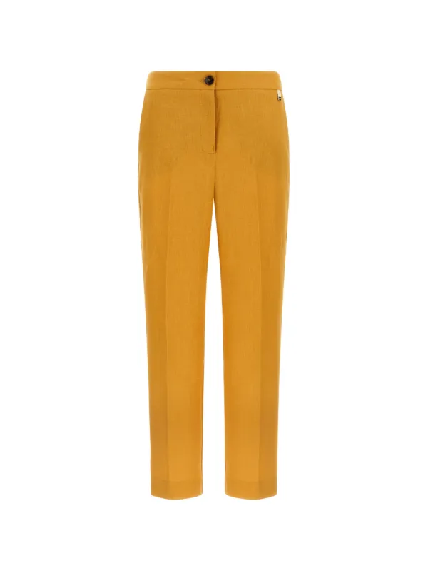 Herno Pleated Linen Trousers in Yellow