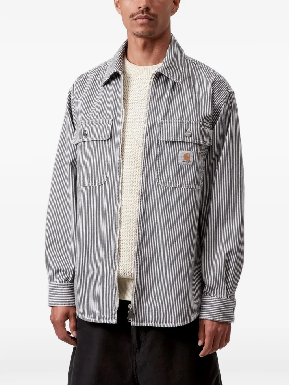 Carhartt WIP Mercer gestreept shirtjack met klepzak Zwart