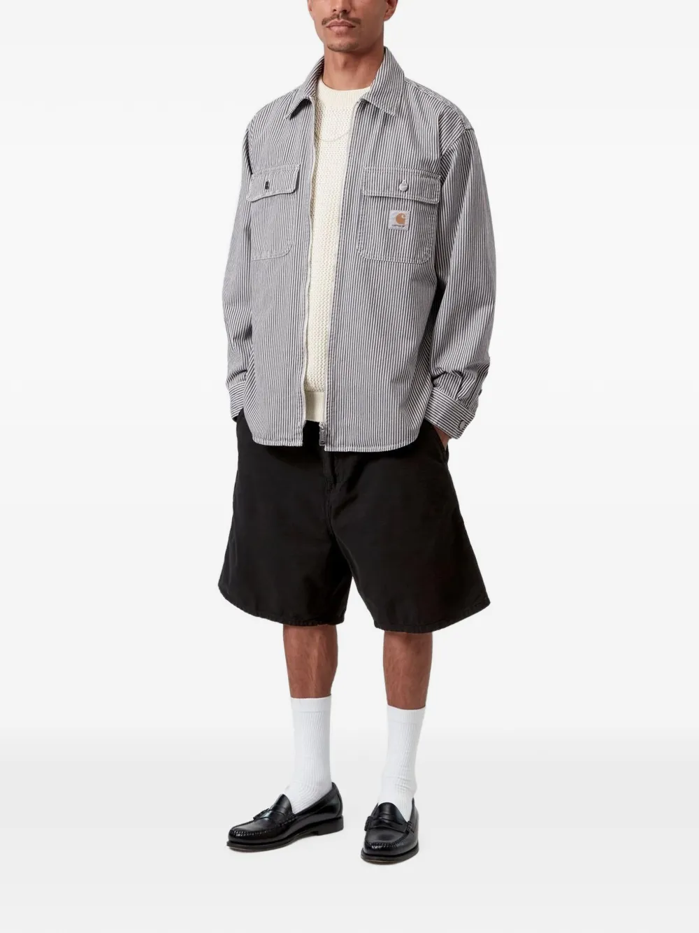 Carhartt WIP Mercer gestreept shirtjack met klepzak Zwart