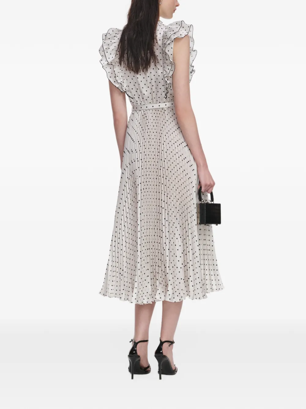 Self-Portrait Midi-jurk met stippen en ruches Beige