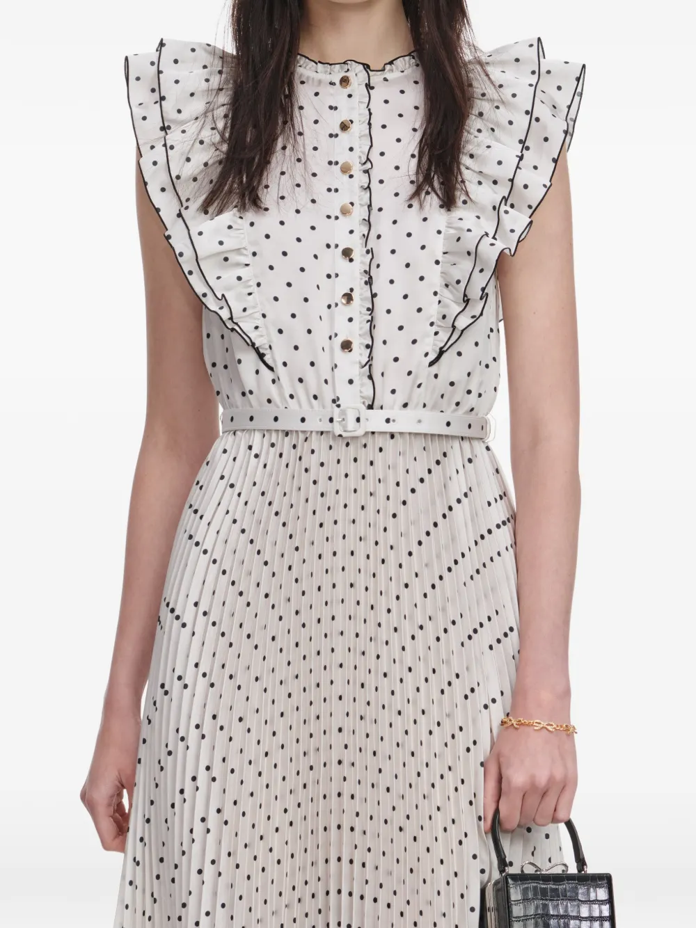 Self-Portrait Midi-jurk met stippen en ruches Beige