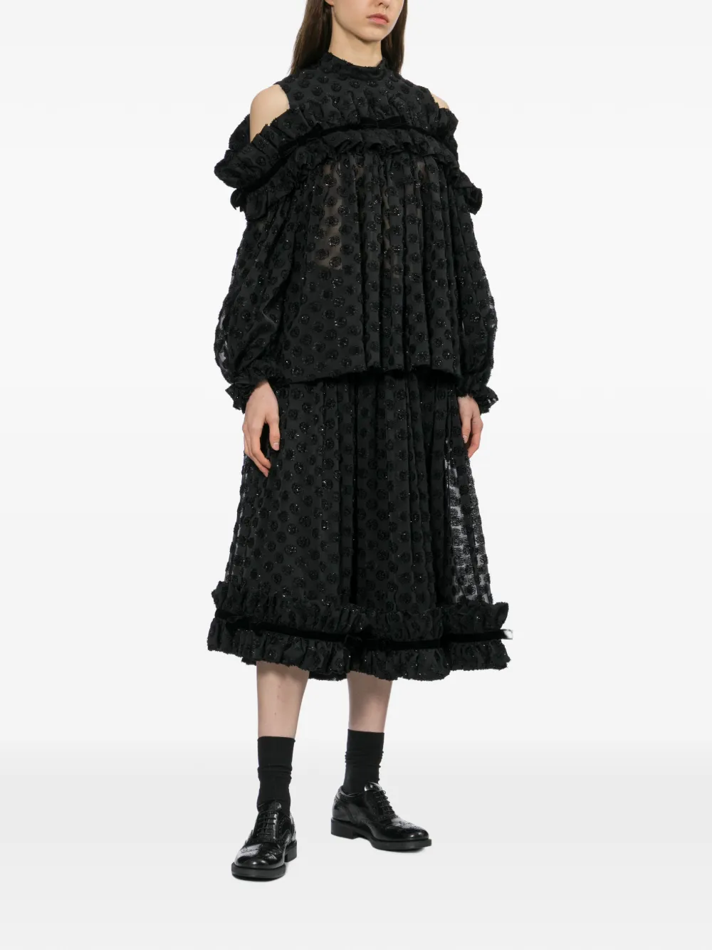Noir Kei Ninomiya Midi-rok met stippen en ruches Zwart