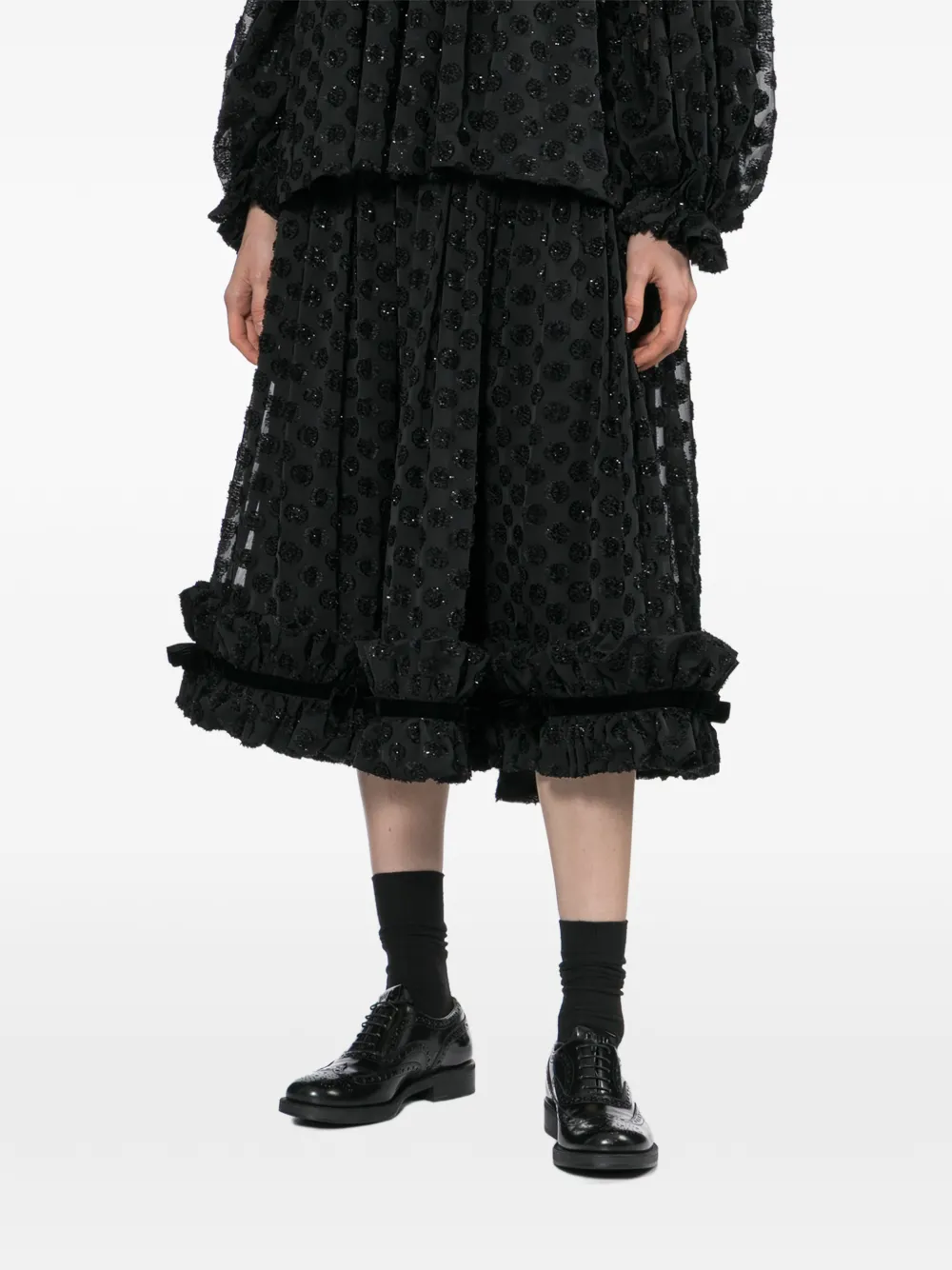 Noir Kei Ninomiya Midi-rok met stippen en ruches Zwart