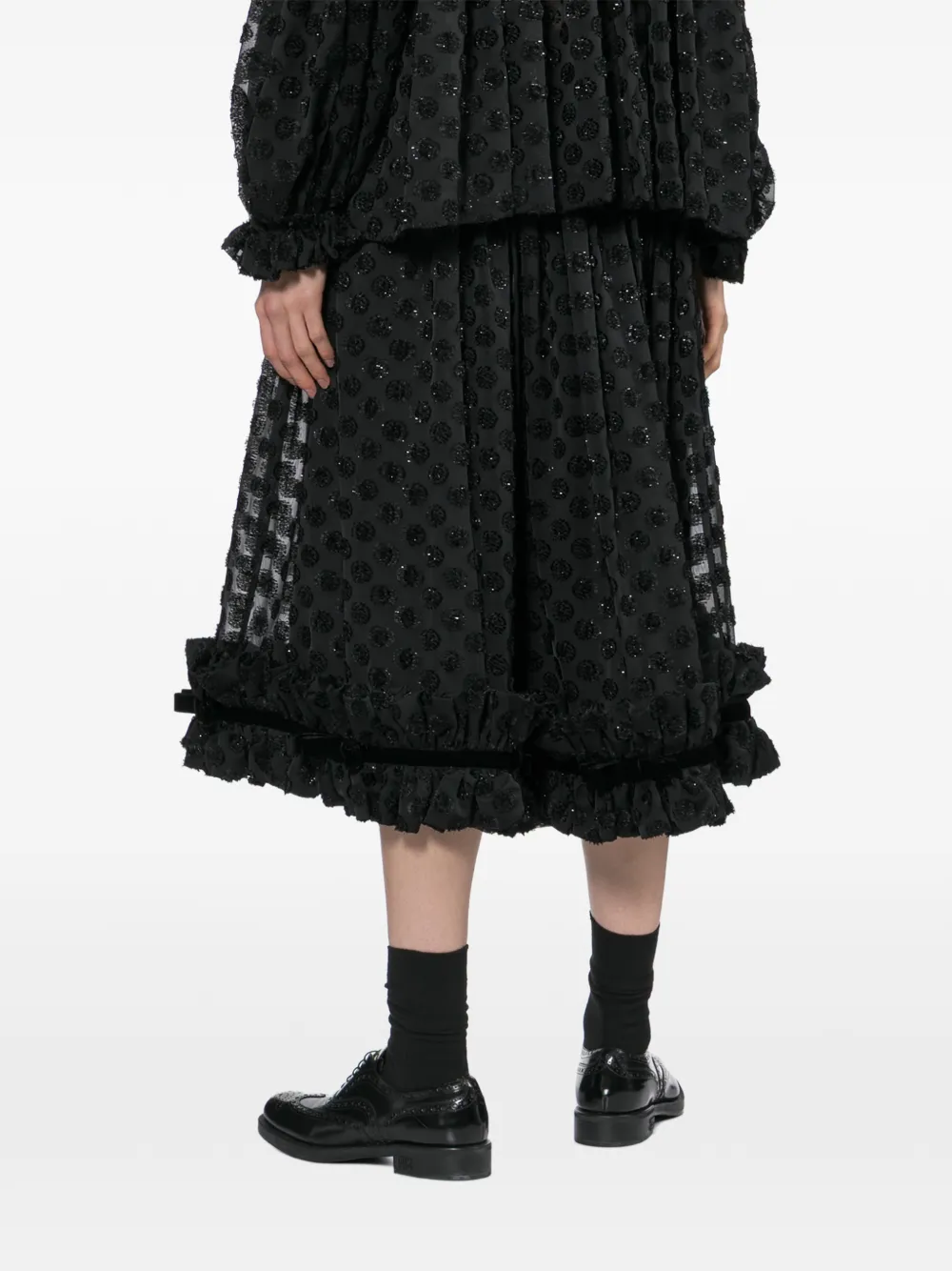 Noir Kei Ninomiya Midi-rok met stippen en ruches Zwart