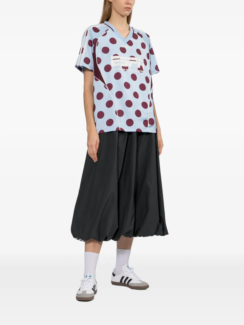 adidas T-shirt met stippen en V-hals Blauw