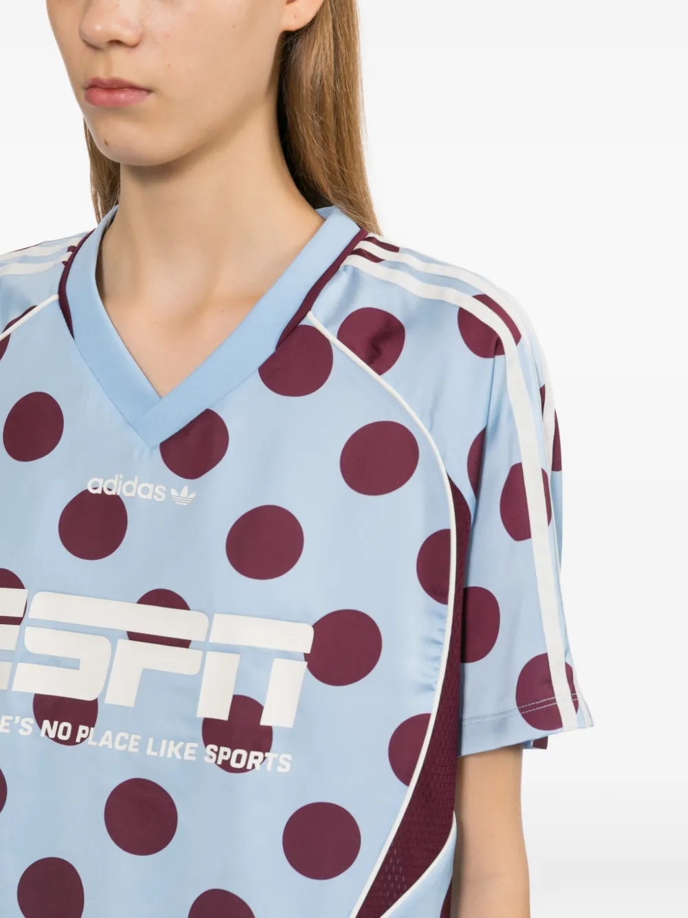 adidas T-shirt met stippen en V-hals Blauw
