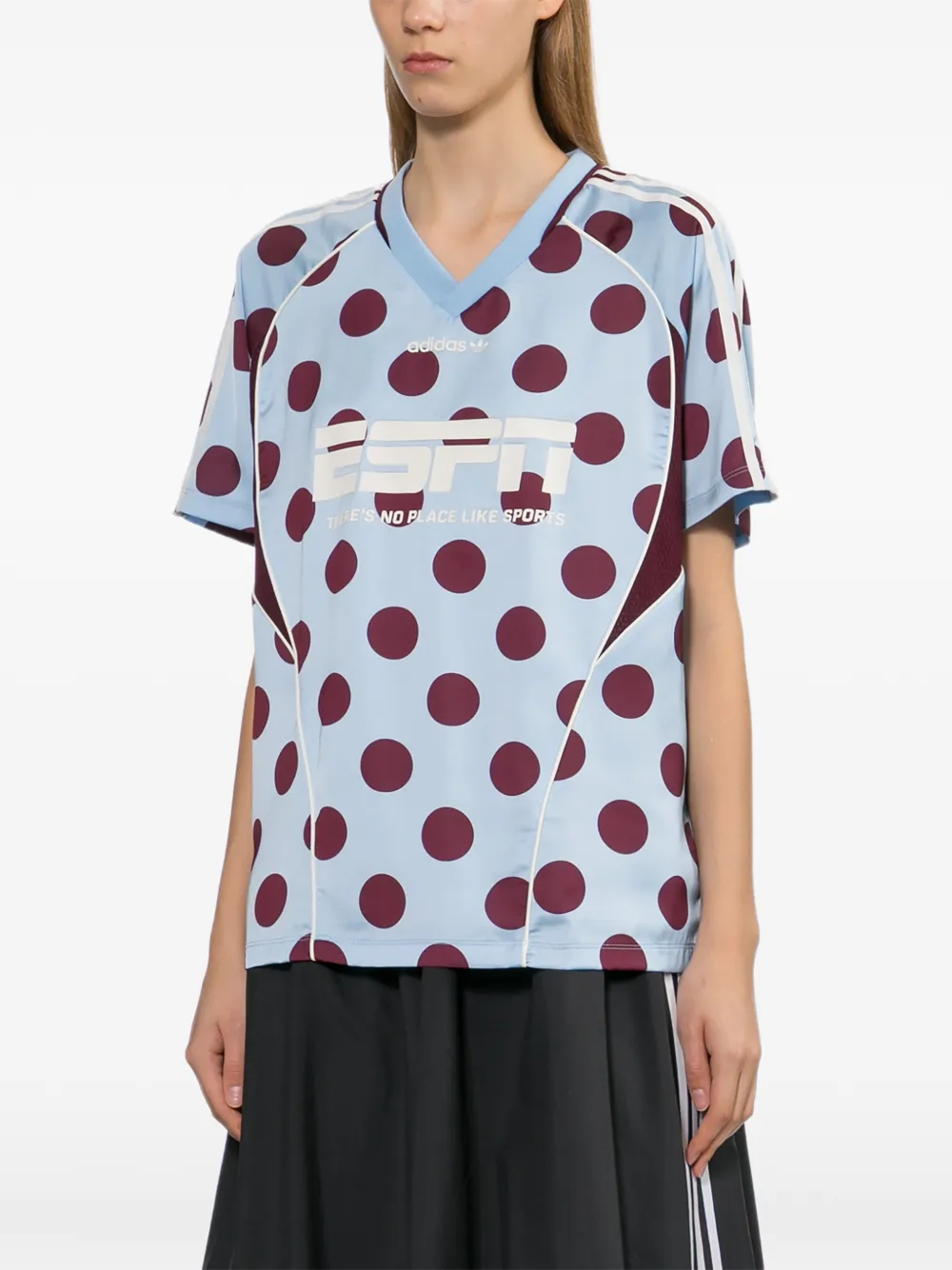 adidas T-shirt met stippen en V-hals Blauw