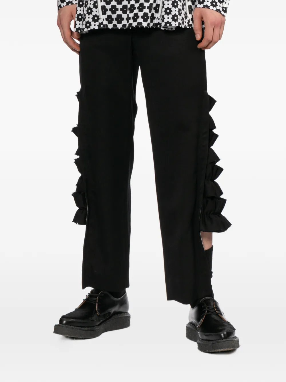 Comme des Garçons Homme Plus Broek met ruches en rits Zwart