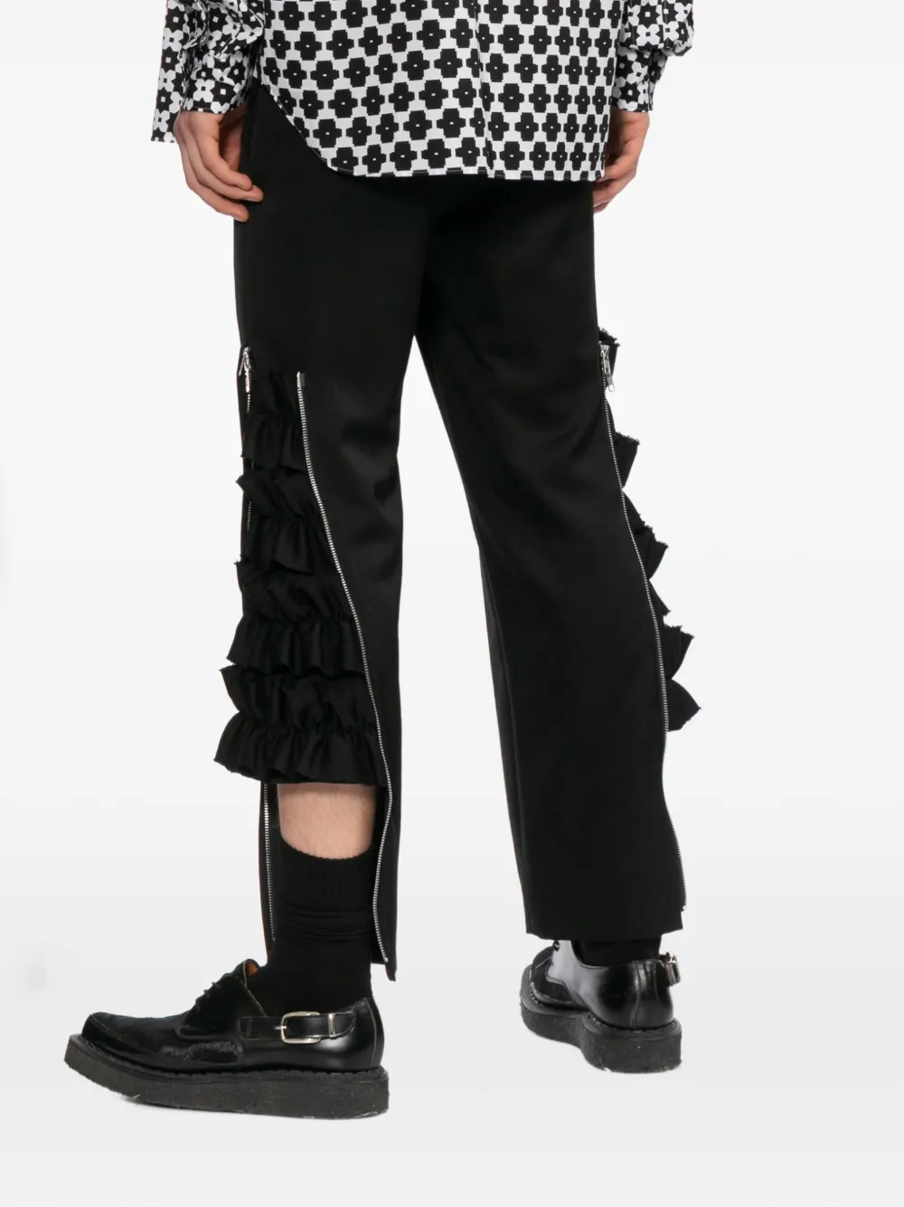 Comme des Garçons Homme Plus Broek met ruches en rits Zwart