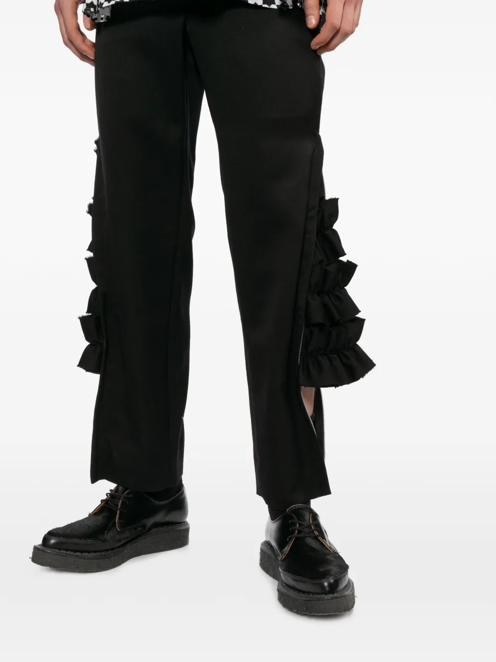 Comme des Garçons Homme Plus Broek met ruches en rits Zwart
