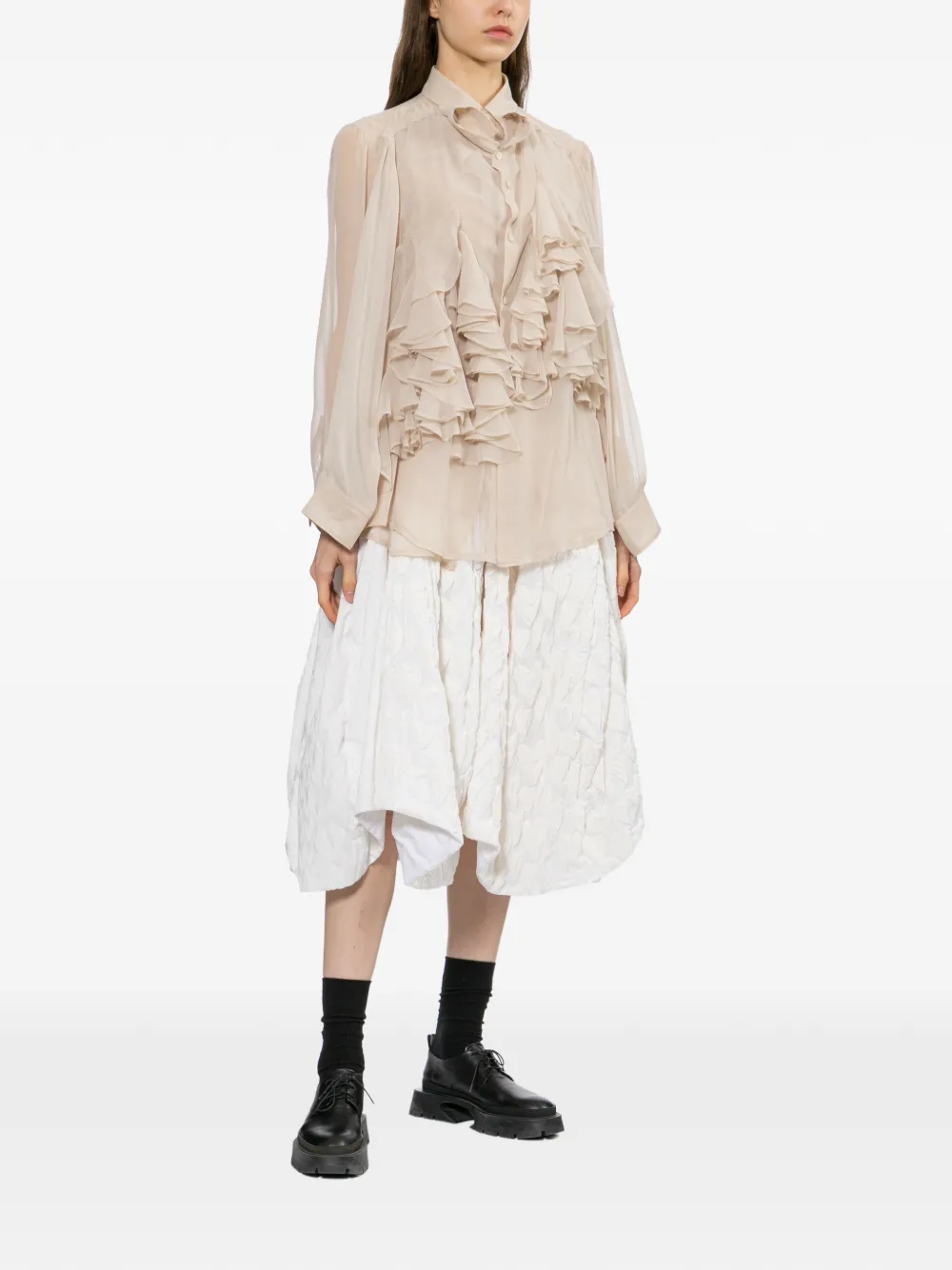 Comme Des Garçons Shirt met ruches Beige