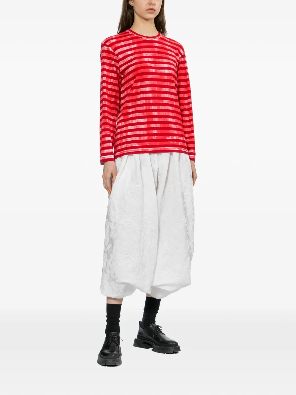 Comme Des Garçons Broek met geborduurde bloemen Wit