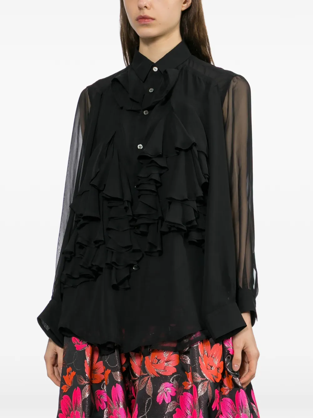 Comme Des Garçons Blouse met ruches Zwart