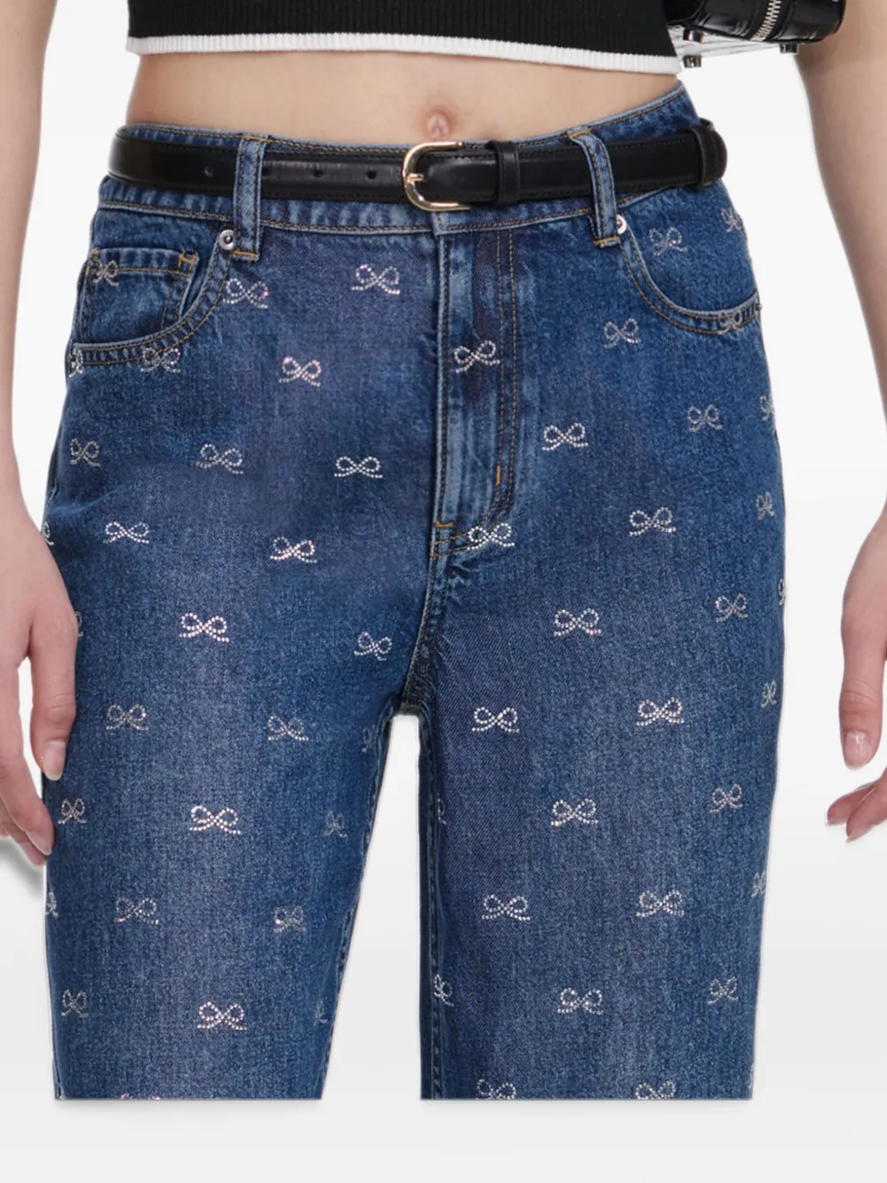 Self-Portrait bow embellished jeans - Blu