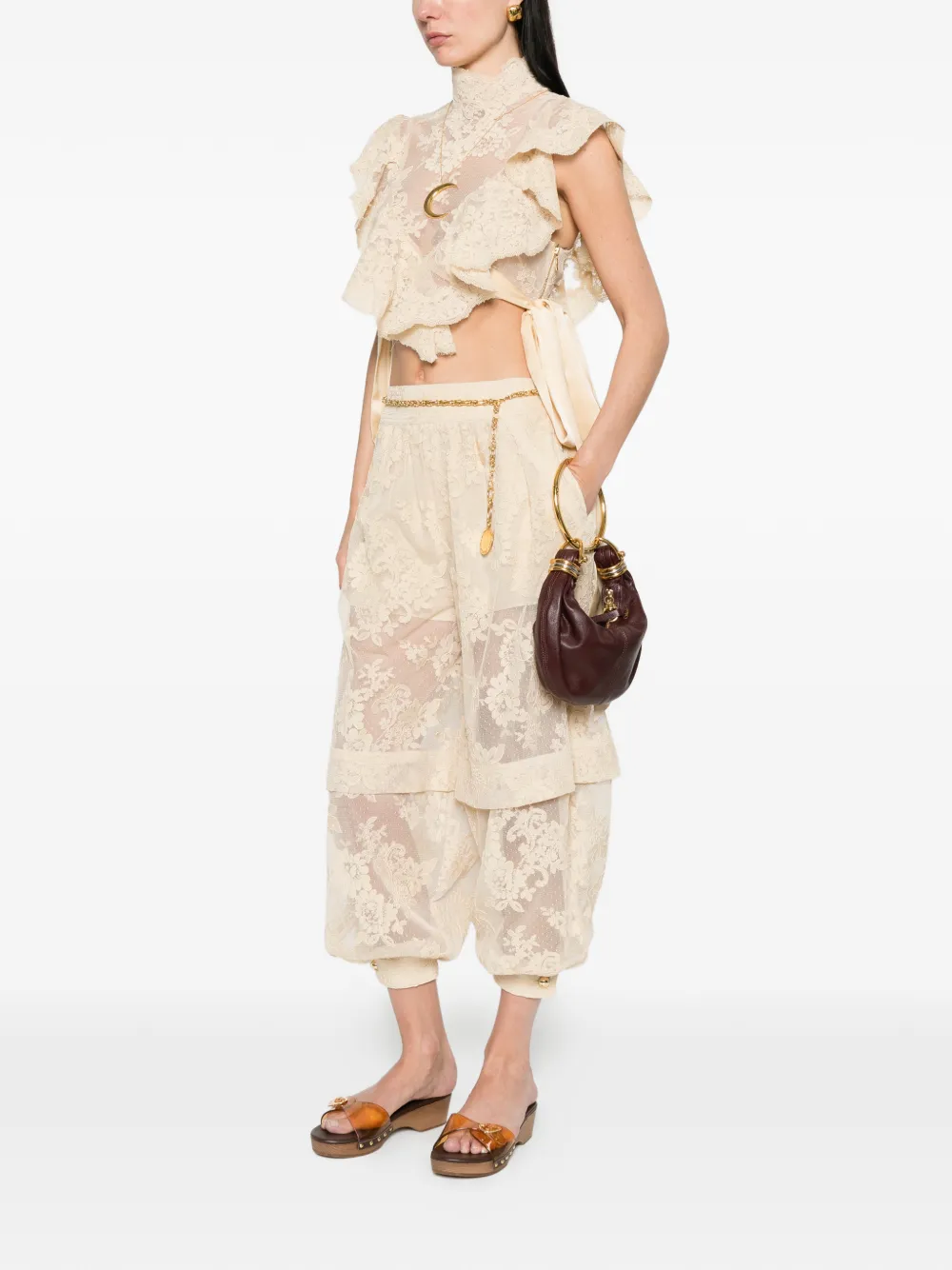 ZIMMERMANN Luna broek met bloemenkant Beige