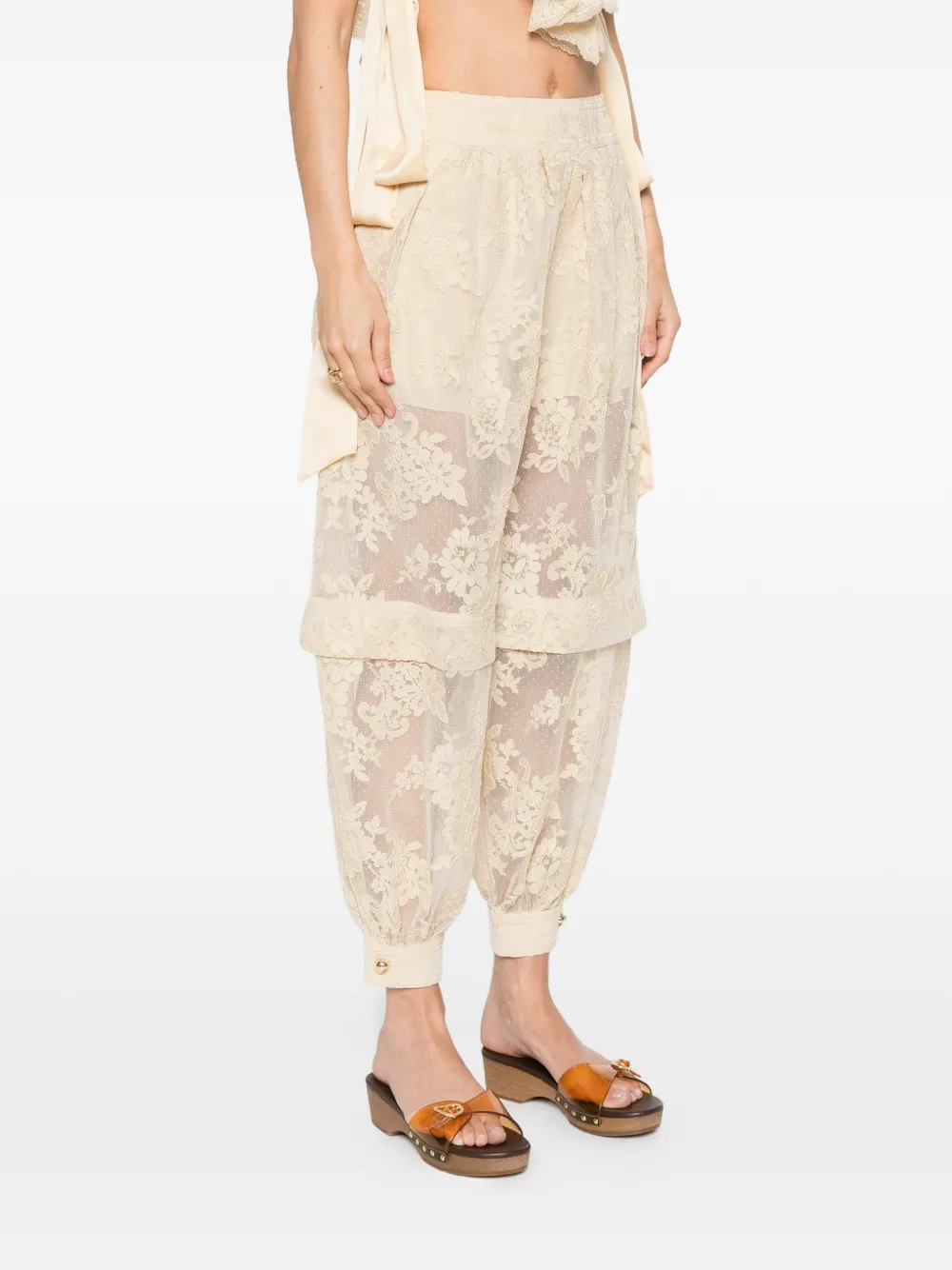 ZIMMERMANN Luna broek met bloemenkant Beige
